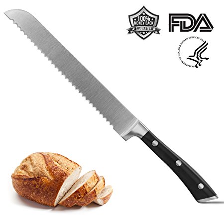 Bread Knife High Carbon Stainless Steel Wide Slicer Serrated Professional Knifes Sharp Blade Serrated Offset Ergonomic Handle Kitchen Tool Slicing Cake Sandwich Tomatoes - 8"