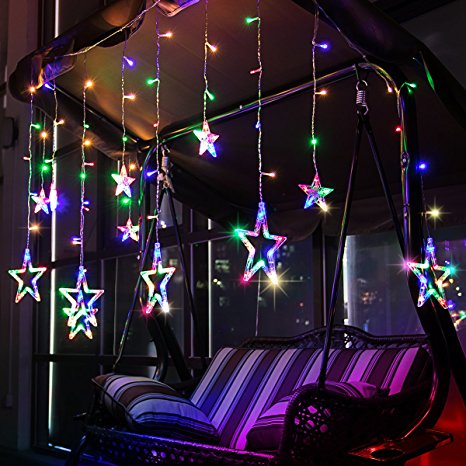Star Curtain Lights, LEORX Star Fairy Lights Waterproof 12 Stars 138 Bulbs for Wedding Party Home Garden Patio (Multicolor)
