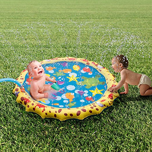 Sprinkle and Splash Play Mat, 39in-Diameter Splash Play Mat, Water Outdoor Mats for Hot Summer Swimming Party Beach Pool Play, Kids Summer Gifts