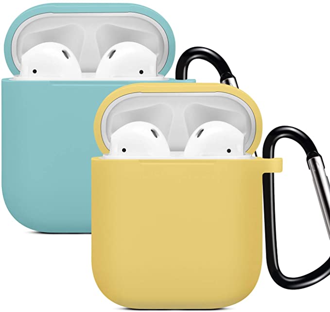 Compatible for Airpods Case Cover, Silicone Protective Skin for Apple Airpod Charing Case Compatible with Airpod case 2 and 1 with Magnetic Headphone Strap and Keychain (2Pack)-Yellow/Blue