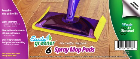 Easily Greener Swiffer WetJet Reusable Mop Pads, Washable Mop Pad Refills, 6 Pack