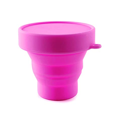 Collapsible Silicone Foldable Sterilizing Cup set for feminine softcups Menstrual Cups Storing and cleaning Your heavy Diva Cup Foldable Travel Cup for Outdoors Camping and Hiking-Eco Friendly(Pink)