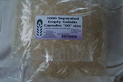 Capsule Connection 1000 Separated Empty Gelatin Capsules, "00" Size, 1000 Count Bag