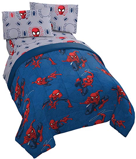 Jay Franco Marvel Spiderman Spidey Crawl 4 Piece Twin Bed Set - Includes Reversible Comforter & Sheet Set - Super Soft Fade Resistant Polyester - (Official Marvel Product)