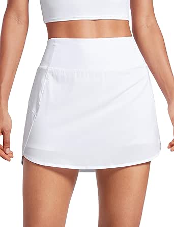 CRZ YOGA A Line Golf Skirts for Women High Waisted Split Hem Tennis Casual Skirt Shorts with Zipper Pocket