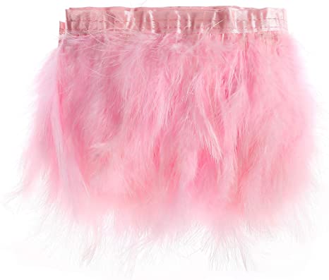 AWAYTR Turkey Marabou Hackle Fluffy Feather Fringe Trim Craft 6-8 inches Width Pack of 2 Yards (Pink1)