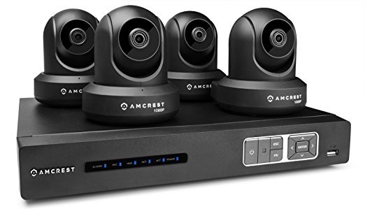 Amcrest Wireless IP Video Security System NV1104 1080p NVR (4CH 720p/1080p) and 4 x 2MP 1080P Amcrest ProHD WiFi Pan/Tilt IP Cameras IP2M-841 (Black)