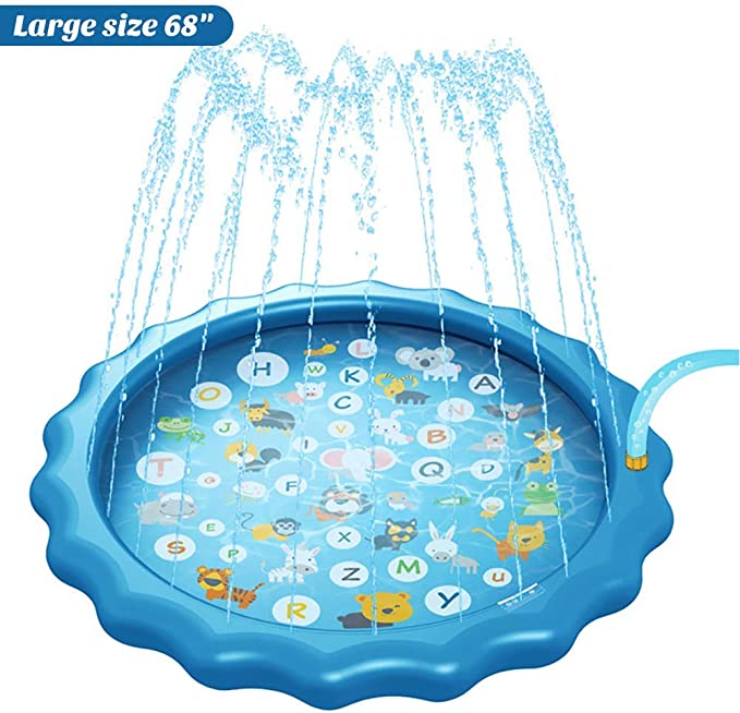 Sprinkle & Splash Play Mat, 68'' Kids Splash Pad, Outdoor Inflatable Water Play Mat Toys for Wading Swimming and Learning, Splash Sprinkler Pad for Toddlers, Boys & Girls