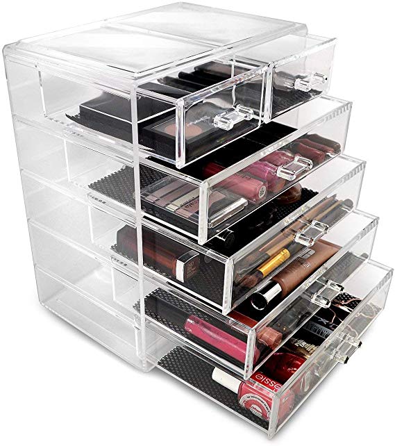 Sorbus Cosmetics Makeup and Jewelry Big Storage Display-Stylish Vanity, Bathroom Case, 4 Large, 2 Small Drawers Clear(Durable Clear Plastic, 6 Drawers)