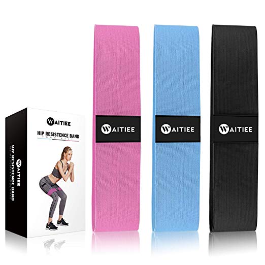 WAITIEE Booty Resistance Workout Hip Bands - Nylon Fabric Fitness Yoga Loop - Strength Exercise Legs & Ankle,Butt for Women with a Low, Medium, and Heavy Band - Set of 3 with Carry Bag