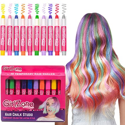 Hair Chalks Set- 10 Colorful Hair Chalk Pens. Temporary Color for Girls for All Ages. Makes a Great Birthday Gift.