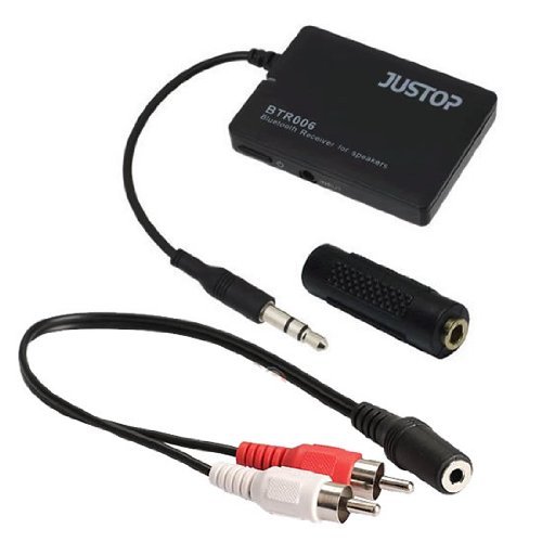 JUSTOP BTR006 Bluetooth Wireless Stereo Audio Receiver With 3.5MM Jack, Universal Adapter For Speakers, New Module with Bluetooth V3.0 A2DP profile, Built-in Rechargable Battery, Free Audio Cable And 3.5mm Jack Joiner Adapter