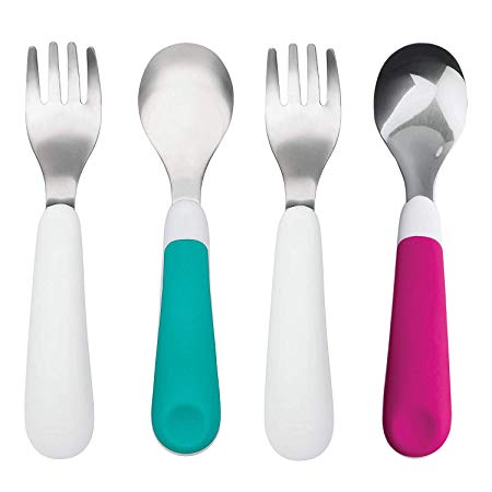 OXO TOT Training Fork and Spoon Set, Teal/Pink (2 Pack)