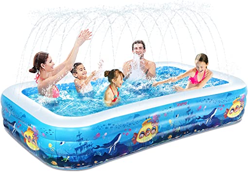 Inflatable Kiddie Pool: 118" X 69"X 23" Family Swimming Pool with Water Sprinkler for Kids, Toddlers, Adult, Full-Sized Inflatable Blow Up Pool for Outdoor, Garden, Backyard, Summer Swim Center