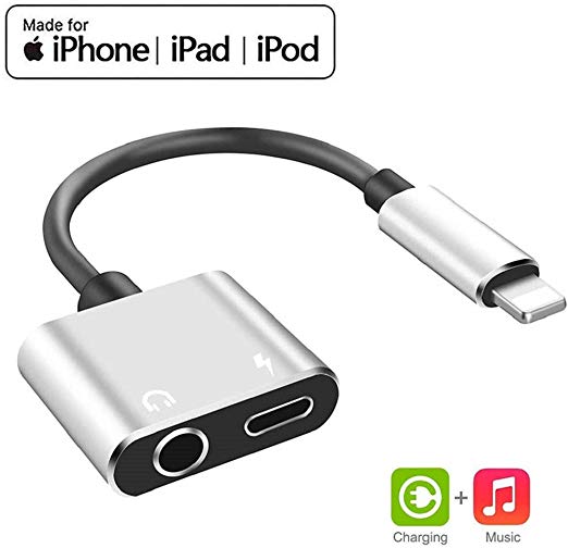 Headphone Jack Adapter Dongle for iPhone Xs/Xs Max/XR/ 8/11 Pro/X (10) / 7/7 Plus to 3.5mm Jack Converter Car Charge Accessories Cables & Audio Connector Earphone Splitter Adaptor Support All Systems