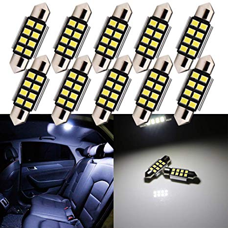 Grandview 10pcs 36MM C5W LED Bulbs, Super Bright White Festoon Canbus with 8-2832-SMD Chips 6411 6413 6418 C5W LED Bulbs for Car Interior Dome Map Door Courtesy License Plate Lights(DC 12V)