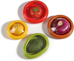 4pc Silicone Fruit And Vegetable Storage Container Set for Fridge，Avocado Silicone Saver，Tomato Storage Container，Onion Keeper，And Lemon Saver for Fridge。(4PCS- Fruit And Vegetable Saver)