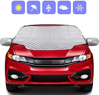 Kekilo Car Windshield Snow Cover Windscreen Frost Cover Snow Magnetic Cover Windshield Sun Protector Waterproof Dust Cover and Ice Protector in All Weather Car Cover with Two Mirror Covers (S)