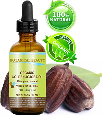 ORGANIC GOLDEN JOJOBA OIL 100% Pure. 0.5oz - 15ml. For Face, Hair and Body. Soft touch of Nature.