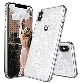 iPhone X Case, iPhone X Clear Case, MOSNOVO White Floral Henna Mandala Flower Pattern Clear Design Transparent Plastic Back Case with TPU Bumper Gel Protective Case Cover for Apple iPhone X