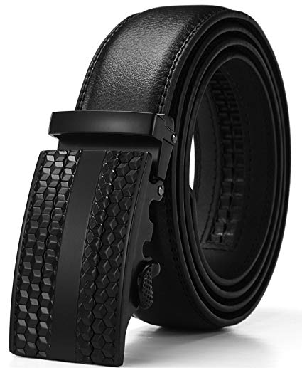 XDeer Men's Leather Ratchet Dress Belts with Automatic Buckle Gift Box (Waist：30-36, Black)