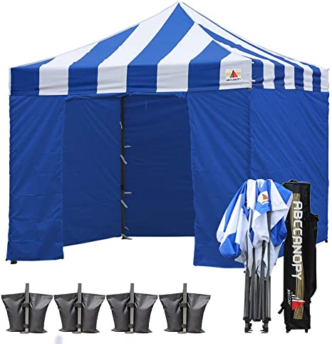 ABCCANOPY Canopy Tent 10 x 10 Pop Up Canopy Commercial Tents Market stall with 6 Removable Sidewalls and Roller Bag Bonus 4 Weight Bags and 10ft Screen Netting and Half Wall,Carnival Blue