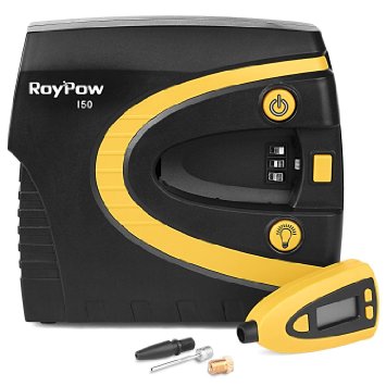 Roypow I50 12V Digital Tire Inflator Car Air Compressor 3 Minutes High Speed Removable Tire Gauge and Tire Pressure Preset and SOS Flashlight