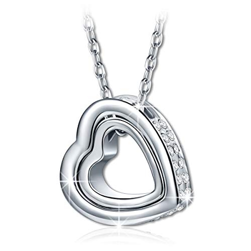 QIANSE ♥Love You Forever♥ Engraved Heart Necklace, White Gold Plated Pendant Necklaces Women Christmas Necklace Gift Girlfriend Wife Daughter