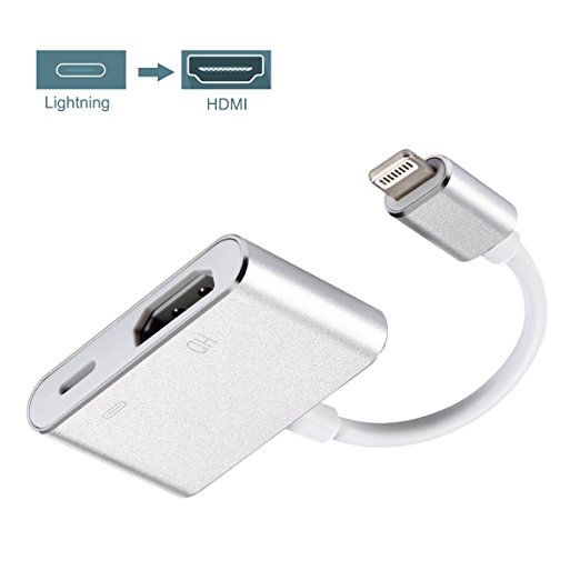 Lightning to HDMI, 8 pin Lightning to HDMI Female Video Adapter with Lightning Charging Cable, Lightning Digital AV Adapter with 1080P Resolution for Select iPhone / iPad / iPod Models [No APP Needed]