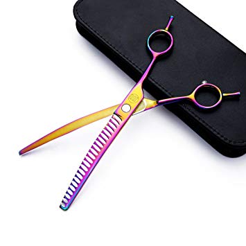 Moontay 8.0 inches Professional Rainbow Downward Curved Pet Grooming Scissors Dog&cat Grooming Chunkers Shear by