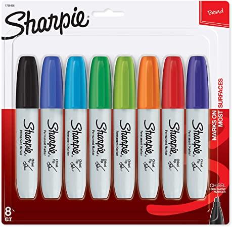 Sharpie Chisel Tip Permanent Marker, Assorted Colors, 8-Pack (38250PP)