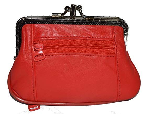 LeatherBoss Large Coin Purse Double Frame With Zipper Pocket