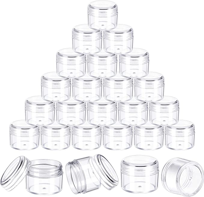 50 Pieces Empty Clear Plastic Pot Jars with Lids Round Sample Containers Mini Travel Jars for Storage of Ear Studs Ear Ring(30 ml/30g)