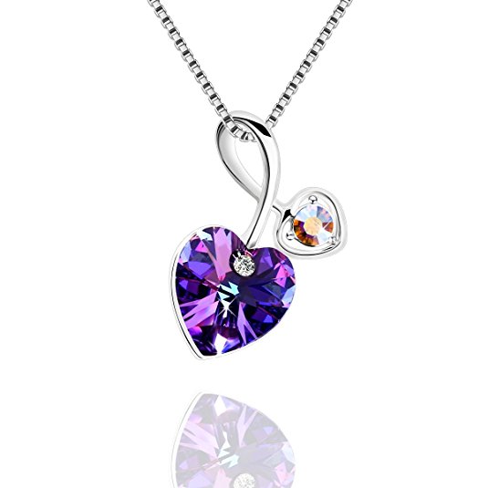 PLATO H Romantic Heart Pendant Necklace with Swarovski Crystal Women Jewelry Christmas Gift,18",Purple
