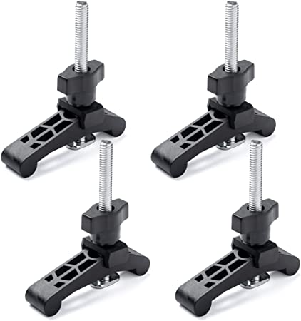 POWERTEC 71661-P2 Mini T Track Hold Down Clamps Woodworking Series, 3-3/4” x ¾ Reinforced Plastic Clamps with Steel T-Bolts, 4 PK