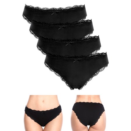 Charmo Cotton Bkini Underwear For Women Panties Soft Sexy Lingerie Panty Set Black, 4 Pack