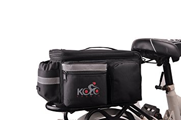 Bike Pannier Bag By Kolo Sports | Durable & Waterproof Nylon With Extra Padded Foam Bottom & 3 Side Reflectors | Shoulder Strap Rack Rear Trunk Tote Bag | Strong Velcro, Zipper Pockets & Bottle Case