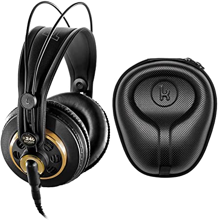 AKG K240 Studio Professional Semi-Open Over-Ear Stereo Headphones Bundle with Knox Gear Hard Shell Headphone Case (2 Items)