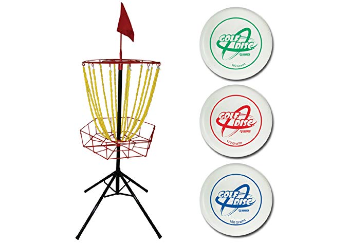 Triumph Disc Golf Toss Steel Portable Target and Three Weighted Golf Discs (160g, 170g, 180g)