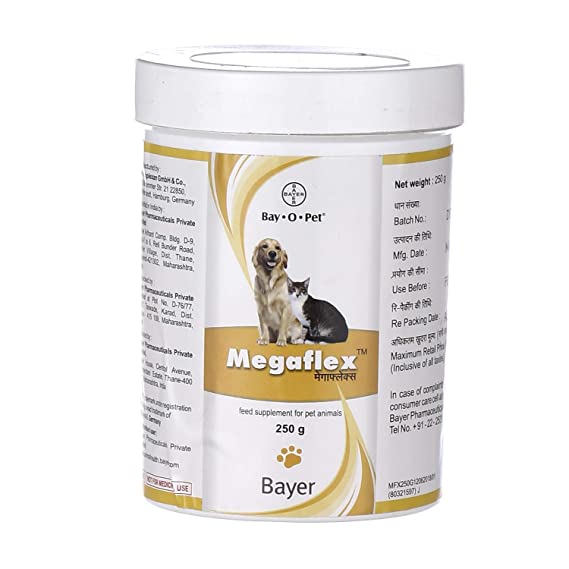 Bayer Megaflex Feed Supplement for Dogs & Cats 250gm by Jolly and Cutie Pets (Pack of 1)