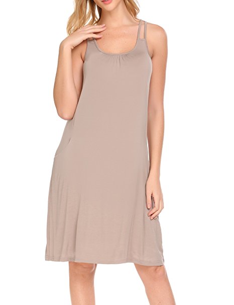 Hotouch Sleeveless Nightgown For Women Cami Sleepwear Loose Nightgowns With Pocket S-XXL