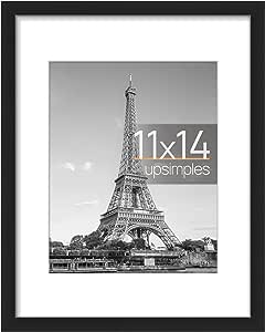 upsimples 11x14 Picture Frame, Display Pictures 8x10 with Mat or 11x14 Without Mat, Wall Hanging Photo Frames, Black