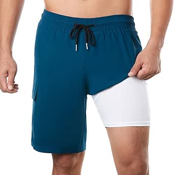 BRISIRA Mens Swim Shorts Swim Trunks 9 inch Bathing Suits Swimsuit Board Compression Liner Quick Dry