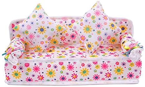 Acamifashion Mini Flower Sofa Couch  2 Cushions For Doll House Accessories
