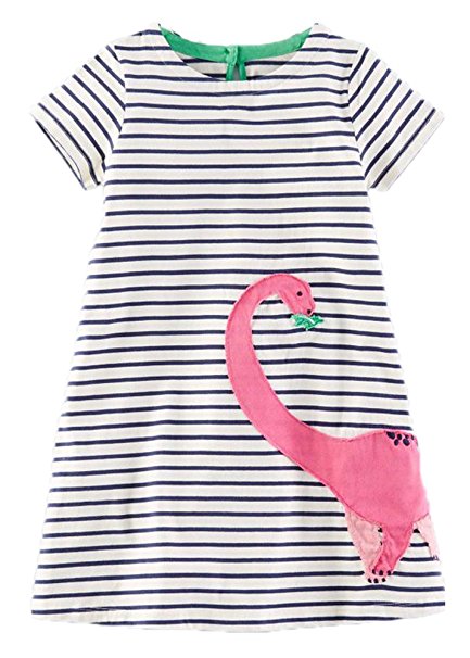 Fiream Girls Cotton Cartoon Patch Shortsleeve Dress