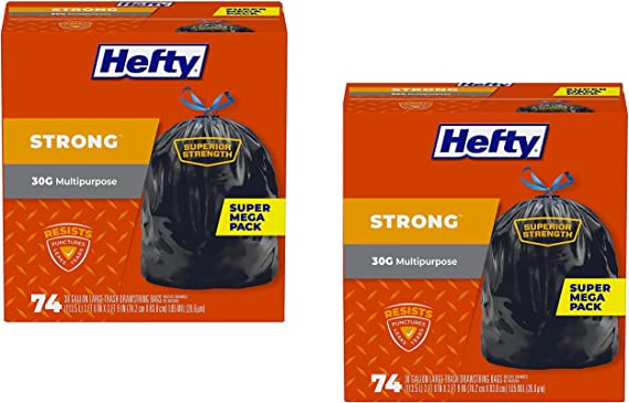 Strong Large Trash Bags, 30 Gallon, 2 Pack - 74 Count