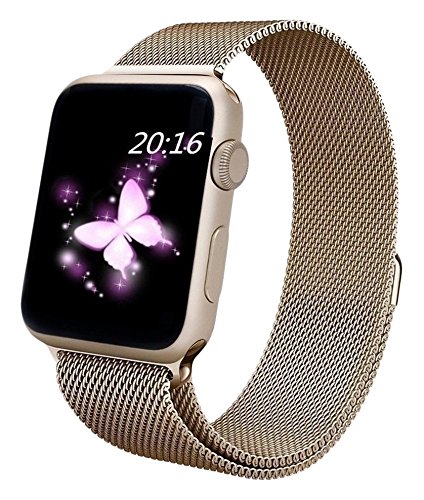 Top4cus Apple Watch Band 38mm, Milanese Loop Stainless Steel Bracelet Strap Replacement Wrist iWatch Band with Magnet Lock for 38mm Watch - Gold