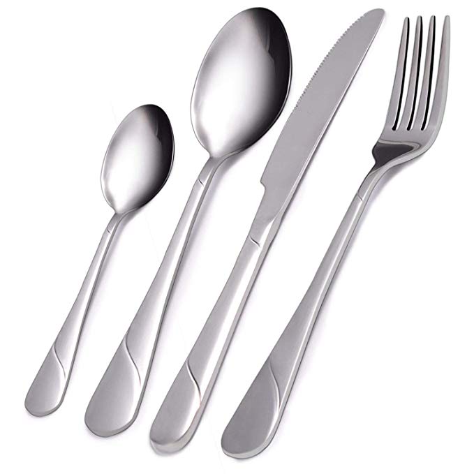 VKEEW Flatware Set, 24-Piece Silverware Set Service for 6 Stainless Steel Cutlery Set for Home Kitchen Hotel Restaurant Tableware, Dishwasher Safe