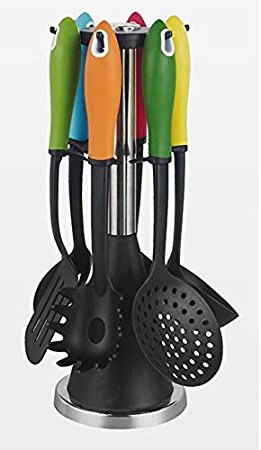6 Piece Nylon Kitchen Utensil Set with Rotating Stand - High quality multi-color cooking tools for today's Inspired Chef's.