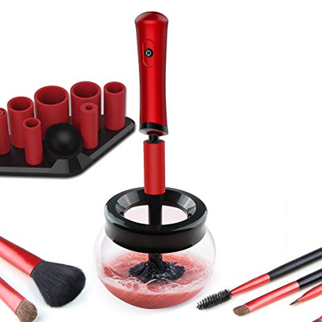 Makeup Brush Cleaner,HaoTop Portable Automatic Brushes Cleaner and Dryer Machine,Completely Cleans and Dries Makeup Brushes in Seconds,Suit for All size Makeup Brushes (Red)